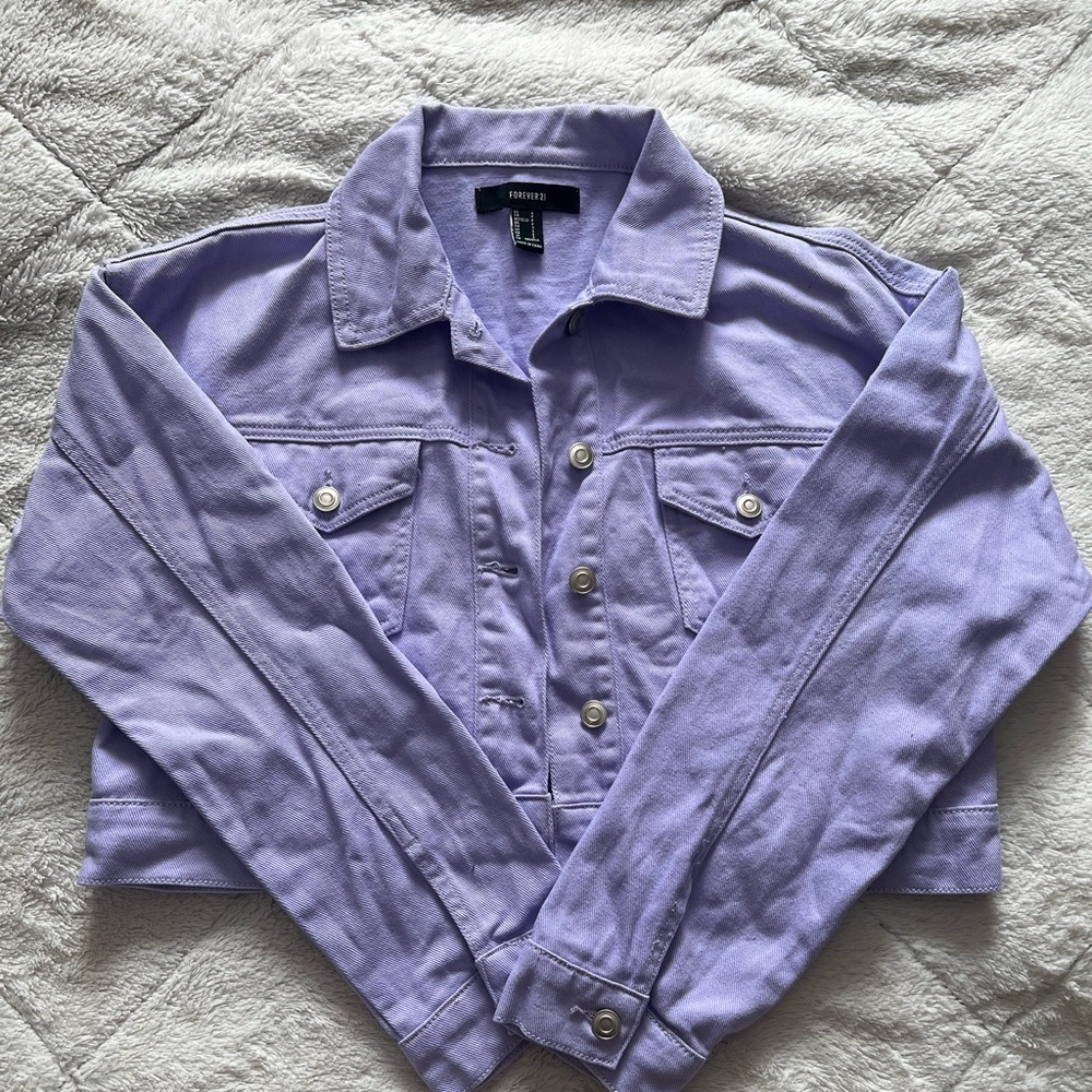 Forever 21 Cropped Pastel Purple Jean Jacket